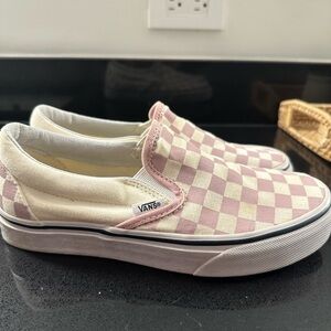Vans Checkered Slip-On Shoes - Pink and White